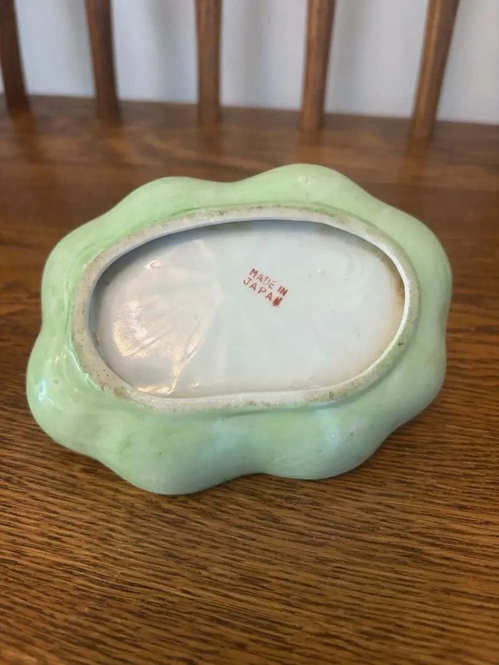 Vintage Occupied Japan Ceramic Pixie Elf on Leaf Trinket Dish